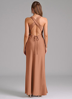 Azazie Evadne Bridesmaid Dresses Bronzer A-Line Pleated Stretch Satin Dress image2