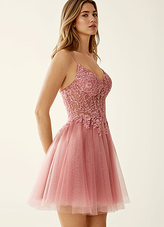Linevange Dusty Pink Beading Lace Sequin Embroidery Tulle Mini Dress image4