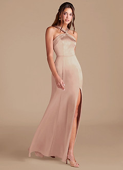 Azazie Rue Bridesmaid Dresses English Rose Mermaid Pleated Metallic Satin Dress image4