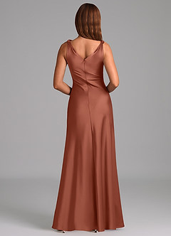Azazie Nerine Vestidos de madrinha de casamento Vestido Castanho Aloirado de Cetim elástico de Linha A com Plissado image5