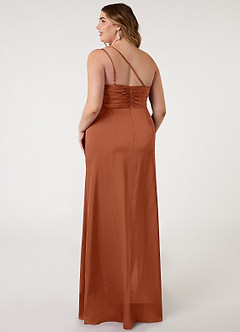 Azazie Eren Robes de demoiselle d'honneur Robe Sirène en Satin extensible Ue épaule Rose De Cèdre image7