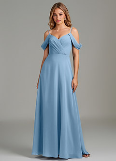 Azazie Julianne Bridesmaid Dresses Steel Blue A-Line Off the Shoulder Chiffon Dress image3