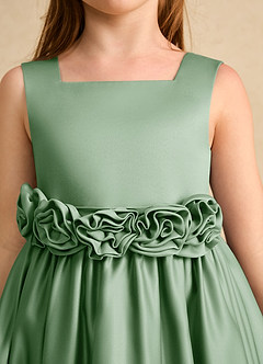 Azazie Peaches Flower Girl Dresses Matcha A-Line Bow Matte Satin Dress image5