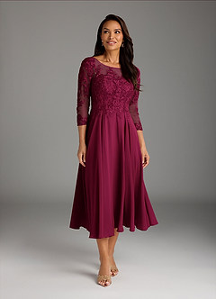 Azazie Marge Mother of the Bride Dresses Burgundy A-Line Scoop Lace Chiffon Dress image2