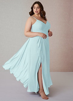 Azazie Emerald Final Sale Sea Glass A-Line Ruffled Chiffon Dress image9