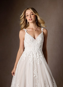 Azazie Delaina Wedding Dresses Diamond White Nude A-Line V-Neck Sequins Tulle Dress image9