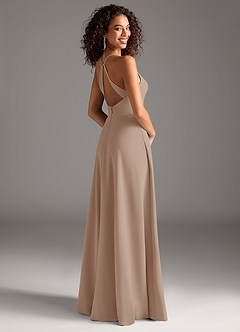 Azazie Davis Final Sale Taupe A-Line Pleated Stretch Crepe Dress image7