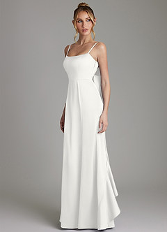 Azazie Zherra Bridesmaid Dresses White Mermaid Bow Stretch Satin Dress image2