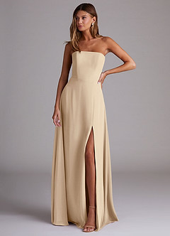 Azazie Wren Bridesmaid Dresses Champagne A-Line Side Slit Chiffon Convertible Dress image1