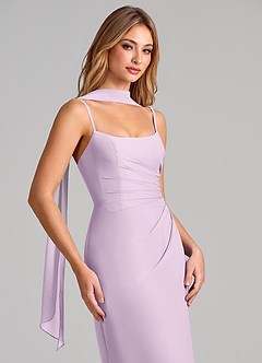 Azazie Calandra Bridesmaid Dresses Frosted Lilac Sheath Pleated Chiffon Dress image6