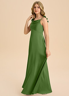 Azazie Gumdrop Junior Basil Empire Pleated Stretch Satin Dress image5