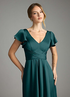 Azazie Omari Bridesmaid Dresses Pine A-Line Stretch Satin Dress image6