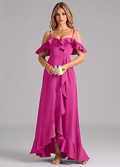 Azazie Lyra Jurken voor bruidsmeisjes Converteerbaar Jurk van Stretch Satijn met A-Lijn Off the Shoulder Fuchsia image5