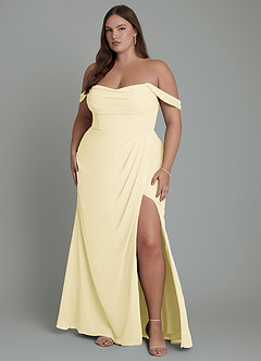 Azazie Johana Bridesmaid Dresses Lemon Sorbet Mermaid Off the Shoulder Chiffon Convertible Dress image8