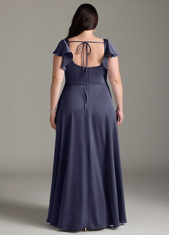 Azazie Bondi Robes de demoiselle d'honneur Robe Trapèze en Satin extensible Nœud Bleu Orageux image8