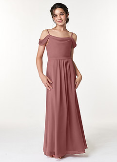Azazie Alivia Junior Desert Rose A-Line Off the Shoulder Chiffon Dress image4