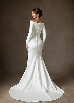 Azazie Marlin Wedding Dresses Diamond White Mermaid Off the Shoulder Satin Dress image2