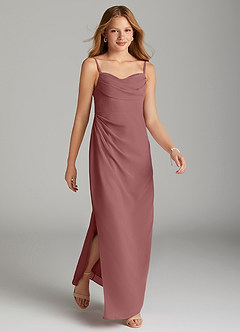 Azazie Mai Junior Etui Plissee Chiffon Kleid Wüstenrose image4