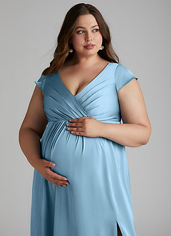 Azazie Allessia Brautjungfernkleider für Schwangere A-Linie Plissee Stretch-Satin Bodenlänge Kleid image13