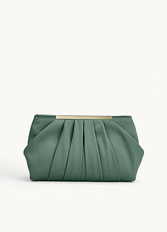 front 매칭 컬러 스트레치 새틴 청키힐 샌들 & 플리츠 클러치 세트