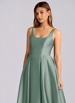Azazie Amalie Bridesmaid Dresses Silver Sage A-Line Pleated Stretch Satin Dress image6