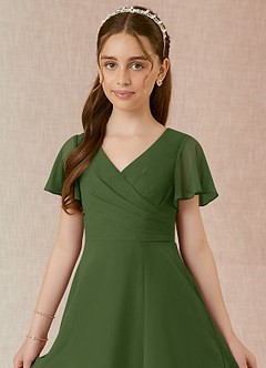 Azazie Induh Junior Olive A-Line Ruched Chiffon Dress image4