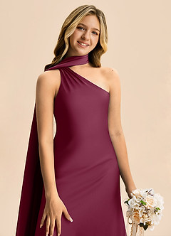 Azazie Briony Junior Etui Plissee Stretch-Satin Kleid Maulbeerrot image6