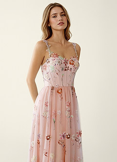 Irisqun Pink 3D Flowers Sequin Embroidery Beading Tulle Prom Dress image6