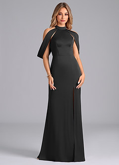 Azazie Bonny Vestidos de damas de honor Vestido de Negro de Satén Elástico de Corte Sirena con Vestidos sin tirantes image1