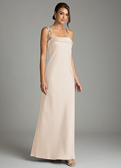 Azazie Ellia 신부 들러리 드레스 쉬스 절하다 스트레치 새틴 바닥 길이 드레스 image3