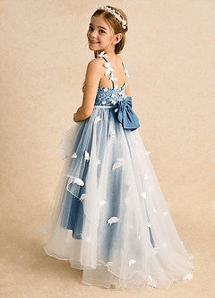 Azazie Darlina Robe Demoiselle D'honneur Fillette Robe Princesse en Tulle Dentelle Ivoire Bleu Bermudes image8