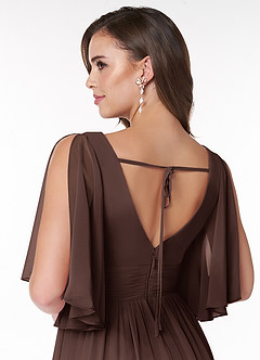 Azazie Temeka Brautjungfernkleider A-Linie Gestreift Chiffon Kleid Ganache image5