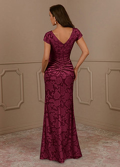 Azazie Roya Mother of the Bride Dresses Burgundy Mermaid Ruched Floral Burnout Dress image4