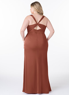 Azazie Mero Bridesmaid Dresses Auburn Sheath Pleated Stretch Satin Dress image7