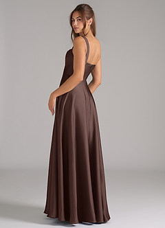 Azazie Shaude Bridesmaid Dresses Ganache A-Line Pleated Stretch Satin Dress image7