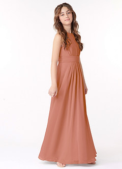 Azazie Bonnie Junior MAI TAI A-Line Pleated Chiffon Dress image2