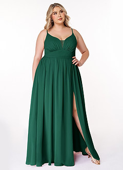 Azazie Rayna Bridesmaid Dresses Emerald A-Line V-Neck Pleated Chiffon Dress image7