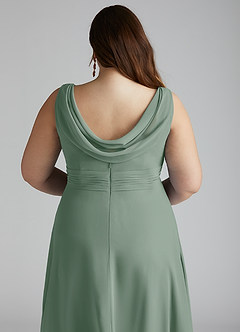 Azazie Karina Bridesmaid Dresses Silver Sage A-Line Pleated Chiffon Dress image10
