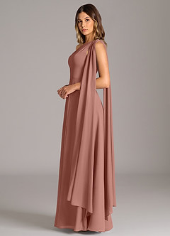 Azazie Tella Abiti da Damigella Abito A-Line in Chiffon Monospalla Cedro Rosa image5