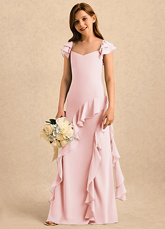 Azazie Ada Girls Formal Robe Demoiselle D'honneur Fillette Robe Fourreau en Mousseline de soie Rayé Rose Pâle image5