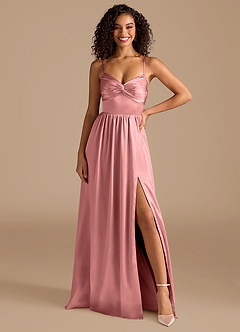 Azazie Zeya Bridesmaid Dresses Rosette A-Line Pleated Metallic Satin Dress image7