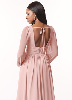 Azazie Norah Brautjungfernkleider A-Linie Lange Ärmel mit V-Ausschnitt Chiffon Kleid Puderrosa image3