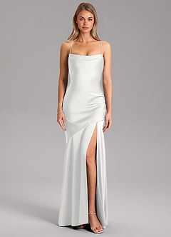 Azazie Grata Morsiusneito Mekot Mrenneito Sivuhalkio Joustava satiini Lattian pituus Pukeutua image3