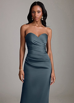 Azazie Sonora Vestidos de damas de honor Vestido de Crepúsculo de Satén Elástico de Corte Recto con Sin tirantes image5