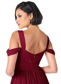 Azazie Lianne Brautjungfernkleider A-Linie Schulterfrei Chiffon Kleid Burgunderrot image6