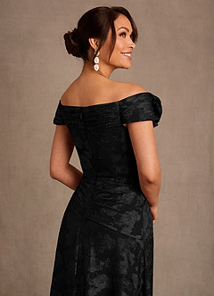 Azazie Bernadette Mother of the Bride Dresses Black A-Line Off the Shoulder Floral Burnout Dress image5