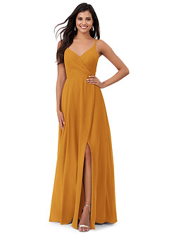 Azazie Lennon Bridesmaid Dresses Butterscotch A-Line Lace Chiffon Dress image1