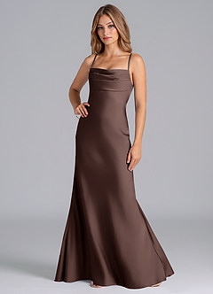 Azazie Seema Abiti da Damigella Abito Sirena in Raso Elasticizzato Corsetto Ganache image5