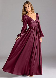 Azazie Norah Bridesmaid Dresses Mulberry A-Line Stretch Satin Dress image3