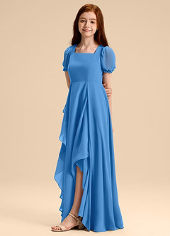 Azazie Priya Junior Vestido de Azul Grisaceo de Gasa de Corte en A con Blusón image4